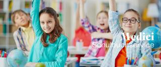 Kinder im Klassenzimmer. Aufmacherbild zur Infoseite Medici Schulbuchservice.